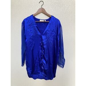 VTG Victoria's Secret Small Petite Royal Blue nightgown satin sheer long sleeve